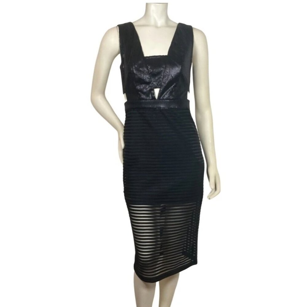 NWT Mustard Seed Cut Out Black Sequin Sheer Panel Midi Dress size Small